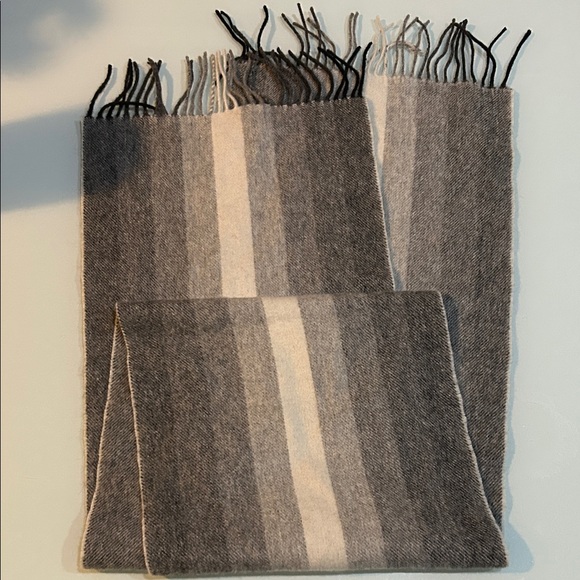 Gray and Cream Striped lamsbwool Scarf with Fringe by Edinburgh